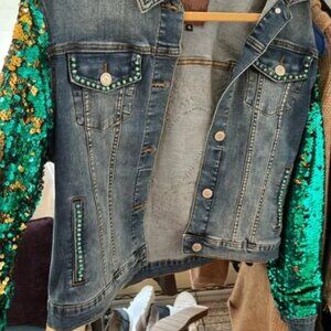 Bala Custom Denim Jacket with Sequin Sleeves